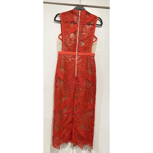Manning Cartell Dress Red Lace sheath Medium Midi Gallery View Embroidered - Picture 14 of 16